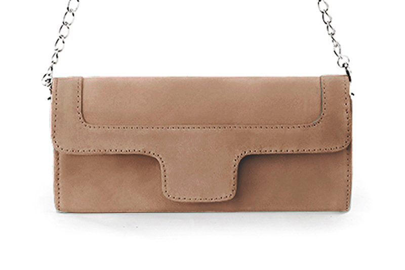 Dress clutch for wedding and parties in biscuit beige leather - Profile view
